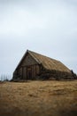 Traditional viking era commonwealth farm turf moss house Thjodveldisbaer Pjodveldisbear Stong in Arnessysla Iceland Royalty Free Stock Photo