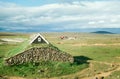 Traditional viking house with grass covered roof, Iceland