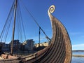 A traditional viking ship docked in Oslo harbor fjord Royalty Free Stock Photo