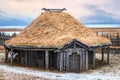 Traditional Viking turf roof house