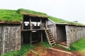 Traditional Viking village. Wooden houses near the mountain first settlements in Iceland.