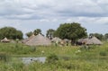 A traditional village along the White Nile river in South Sudan south of Bor Royalty Free Stock Photo