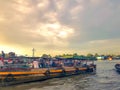 Traditional village, Floating Market at Can Tho Mekong Delta, Southwest Vietnam in Sunrise