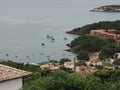 Traditional village houses in the coastline with a calm seascape view Royalty Free Stock Photo