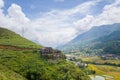 The traditional village on the mountainsides with tropical forests with green and yellow rice terraces, in Asia, Vietnam, Tonkin,