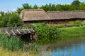 Traditional village in Poland. Open Air Museum. Wooden houses. Wooden folk architecture from different areas of the Lublin