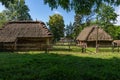 Traditional village in Poland. Open Air Museum. Wooden houses. Wooden folk architecture from different areas of the Lublin