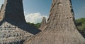 Traditional village roofs closeup settlement. Epic ornately rooftops of cottages at Sumba Island