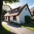 Traditional village with thatched roof cottages in Ireland made with Generative AI