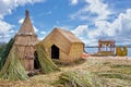 Traditional village on Uros islands on lake Titicaca in Peru