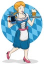 Traditional Waitress with Steins for Oktoberfest Celebration, Vector Illustration