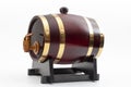 Traditional way of aging spirits, alcoholic beverage distillery or beer on drat concept with wooden barrel with metal bands or