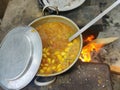 Traditional way of cooking Garlic gravy - Village style cooking - Fire wood stove cooking