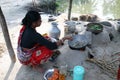 Traditional way of making food on open fire in kitchen, village Kumrokhali, India Royalty Free Stock Photo