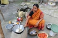 Traditional way of making food on open fire in old kitchen in a village, Kumrokhali, India