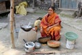 Traditional way of making food on open fire in a village, Kumrokhali, West Bengal, India