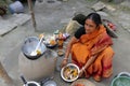 Traditional way of making food on open fire in a village, Kumrokhali, West Bengal, India Royalty Free Stock Photo