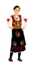 Traditional wear folklore dancer girl from Serbia play kolo dance vector illustration isolated background.
