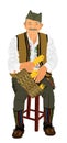 Traditional wear folklore Serbia old man with mustache sitting and crown corn by hands vector illustration