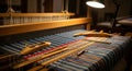 Traditional Weaving Loom with Colorful Threads and Tools in a Workshop Setting Royalty Free Stock Photo