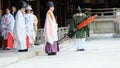 Traditional wedding ceremony at Meiji Shirine Royalty Free Stock Photo