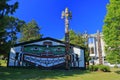 Traditional West Coast Longhouse and Totem Poles in Thunderbird Park at the Royal BC Museum, Victoria, Vancouver Island, Canada Royalty Free Stock Photo
