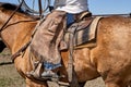 Traditional western cowboy in leather leggings