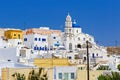 Traditional white architecture village on the center of Santorini island, Pyrgos Kallistis, Greece. Royalty Free Stock Photo