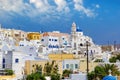 Traditional white architecture village on the center of Santorini island, Pyrgos Kallistis, Greece. Royalty Free Stock Photo