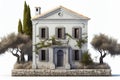 traditional white Greek house facade Royalty Free Stock Photo