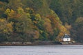 Traditional white house on scottish lake in highland