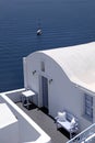 Traditional white house and sea view terrace, Oia, Santorini isl Royalty Free Stock Photo