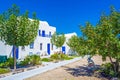 Traditional white houses and orchard Kamari village Santorini Greece Royalty Free Stock Photo