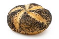 Traditional white kaiser roll with poppy seeds isolated on white Royalty Free Stock Photo