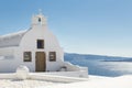 Traditional white orthodox church in Oia, Santorini, Greece. Royalty Free Stock Photo