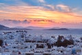 Traditional white windmills at sunset, Mykonos, Greece Royalty Free Stock Photo