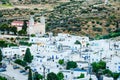 Traditional whitewashed houses, Holy Trinity Monastery in Lefkes Royalty Free Stock Photo