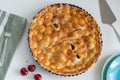 A traditional whole cherry pie, top view