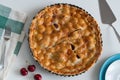 A traditional whole cherry pie, top view