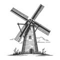 Traditional Windmill Engraved Illustration raster