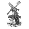 Traditional Windmill Engraved Illustration raster