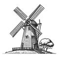 Traditional Windmill Engraved Illustration raster