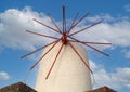 Traditional windmill in Oia village on Santorini Island, Cyclades, Greece Royalty Free Stock Photo