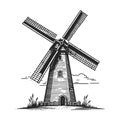 Traditional Windmill Engraved Illustration vector