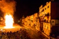 Traditional winter bonfire in Pontremoli, Italy