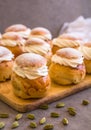 Traditional winter sweet: Semla semlor or fastlagsbulle flavored with cardamom, filled with almond paste & whipped cream