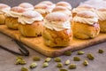 Traditional winter sweet: Semla semlor or fastlagsbulle flavored with cardamom, filled with almond paste & whipped cream