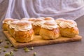 Traditional winter sweet: Semla semlor or fastlagsbulle flavored with cardamom, filled with almond paste & whipped cream