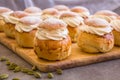 Traditional winter sweet: Semla semlor or fastlagsbulle flavored with cardamom, filled with almond paste & whipped cream