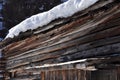 Traditional wooden alpine architecture detail in winter